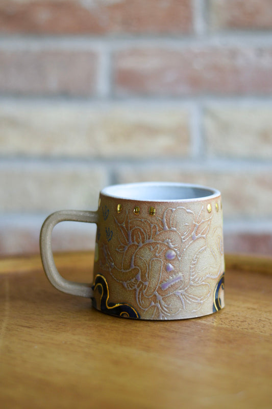 Mug 2 // Skull + Snake, Neon, Gold, Dark Clay