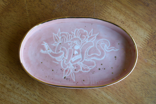 Oval Tray // Skull + Snake, Squiggles, Gold